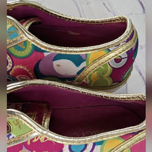 Coach Dee Gold Trim Multicolored Logo Lace Up Sneakers - Picture 8 of 10